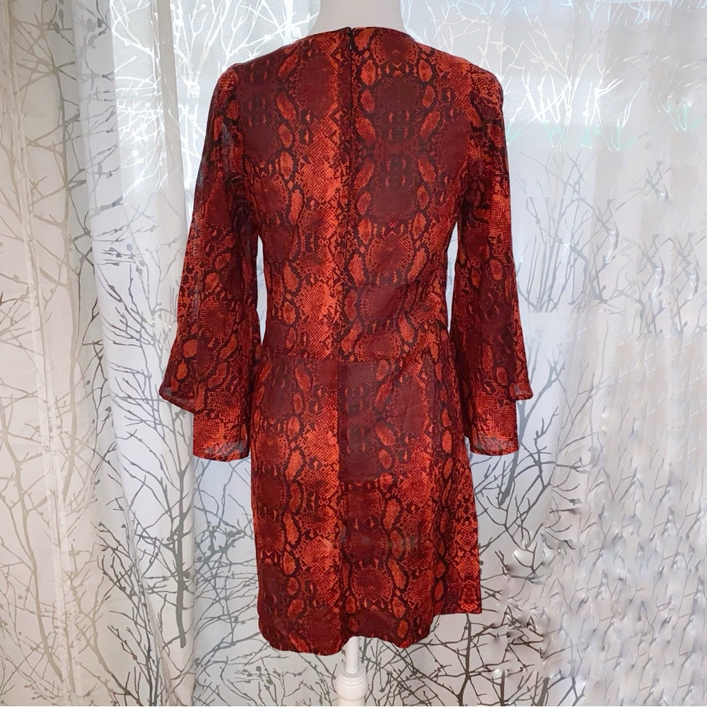 ACACIA red black snake print round neck long bell sleeve dress swim coverup - Picture 3 of 5
